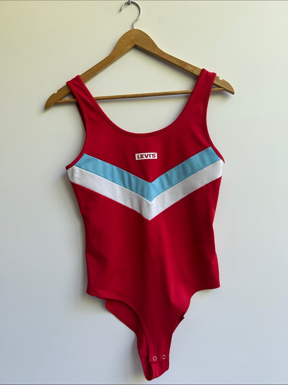 Levi's Red Bodysuit with Light Blue & White Chevron